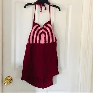 NWOT justice embroidered crochet knit striped handkerchief halter top SZ 14 18